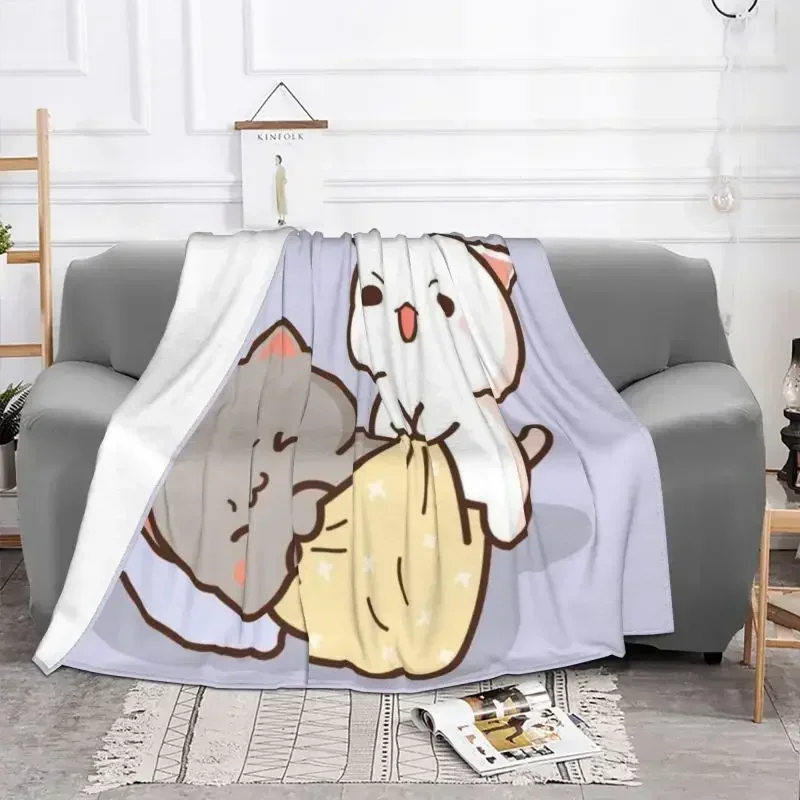 Peach and Goma Mochi Cat Blanket Fashion Soft Fleece Spring Warm Flannel Throw Blankets for Sofa Outdoor Bed Bedspread Bedspre 2