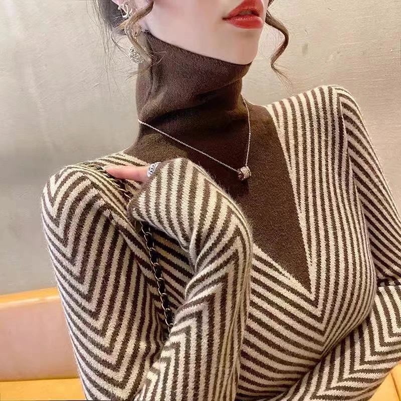 

Women Clothing Y2k Turtleneck Slim Wool Pullovers Spring New Tops Daily Casual Elasticity Knitted Sweaters Vintage Knitwear