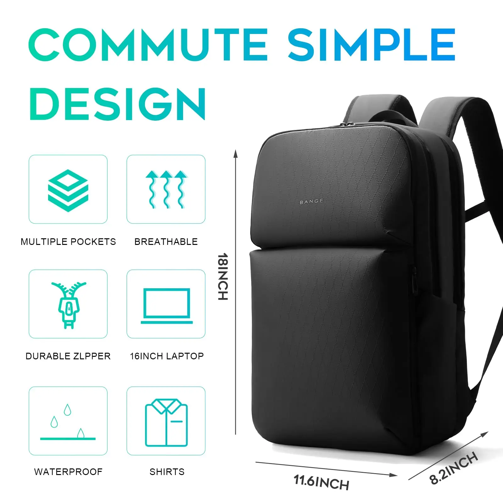 حقيبة ظهر ذكية للسفر مقاومة للماء من BANGE، حقيبة...