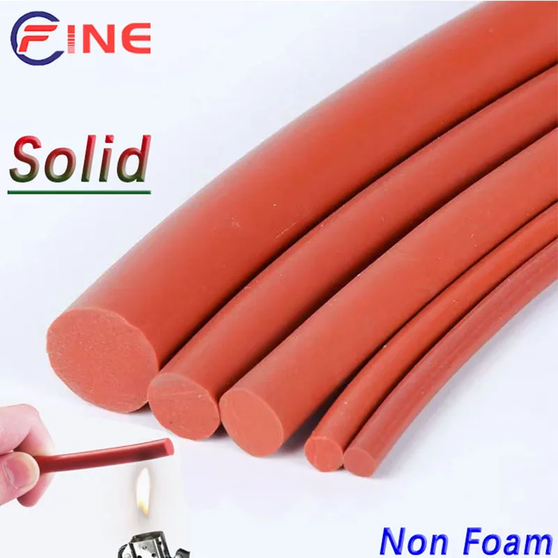 Red Round Solid Silicone Cord Silicone Rubber Rod Bar Rubber Gasket Trim Seal Strips O Ring High Temperature Waterproof
