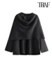 TRAF Women's Fashion Fall Winter Chic Scarf Jacket Long Sleeve Knitted Asymmetric Jacket Sexy Split Hem Loose Short Jacket 3