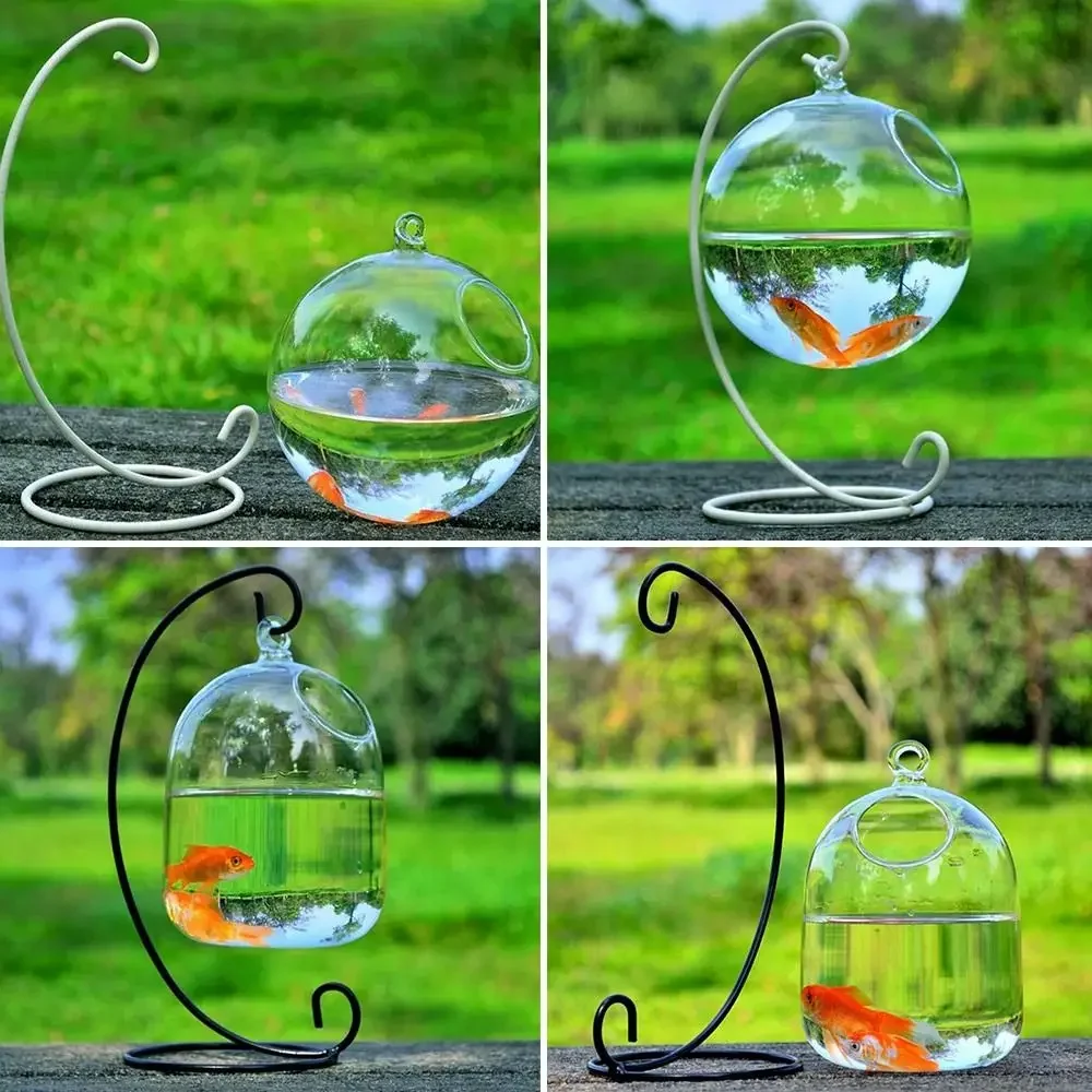 Aquarium Decoration Aquarium Decoration With Rack Holder Hydroponics Vase Wall Hanging Vase Ornament Fish Tank Hanging Glass Fish Bowl Bowl