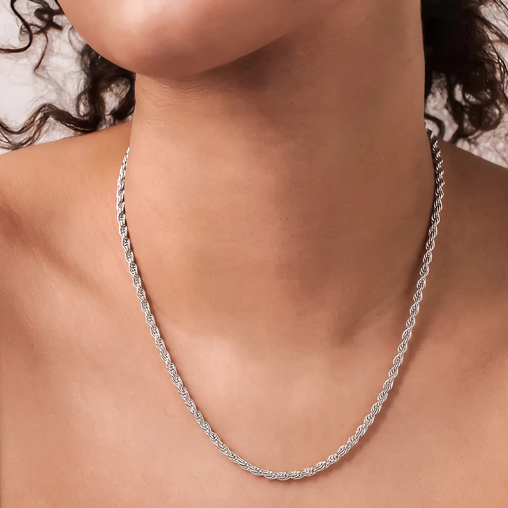 eManco 2/3/4/5MM Rope Chain Necklace Silver Color Chains Stainless Steel Never Fade Waterproof Choker Men Women Jewelry