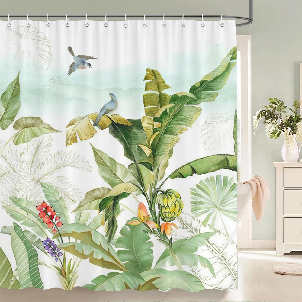 Tenda Da Doccia 183x183 Cm Con Foglie Di Eucalipto Verde Acquarello, In Tessuto Poliestere Impermeabile, Con Ganci Inclusi