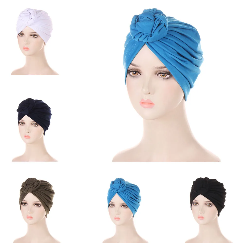 

Indian Knot Turban Women Inner Hijab Pleated Chemo Cap Muslim Bonnet Beanies Hair Loss Head Scarf Wrap Headwear Turbante Mujer