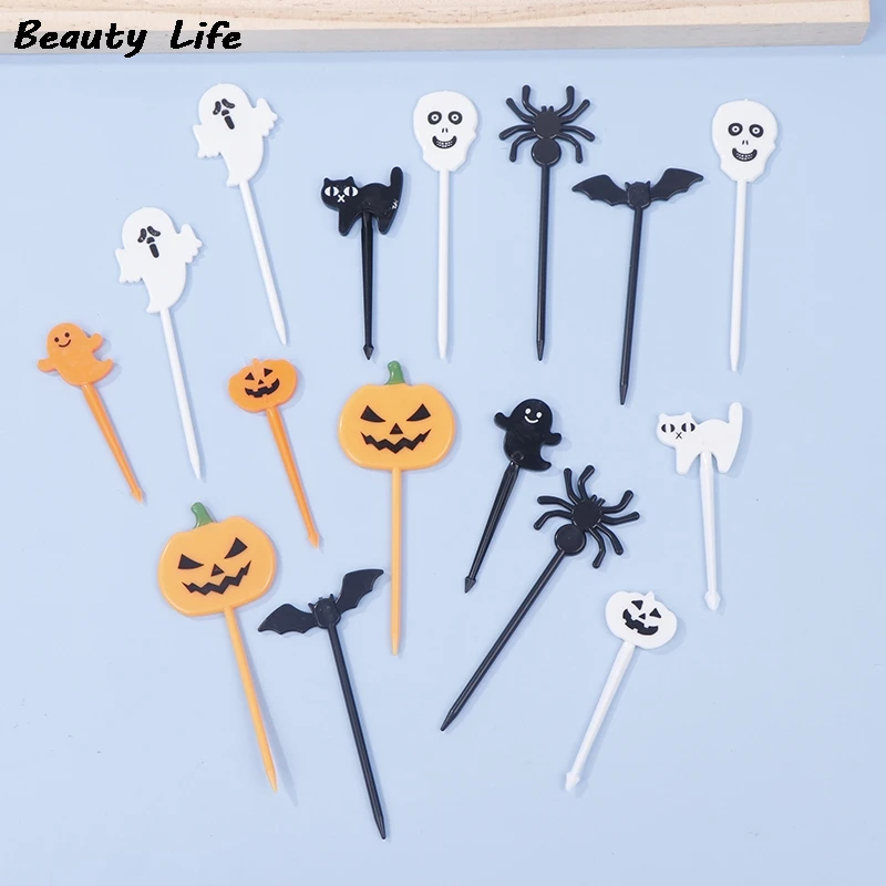 Fruit Fork Mini Cartoon 6/10/12Pcs Children Snack Cake Dessert Pick Toothpick Bento Mini Lunches Halloween Party Decoration fruit fork food picks food toothpicks