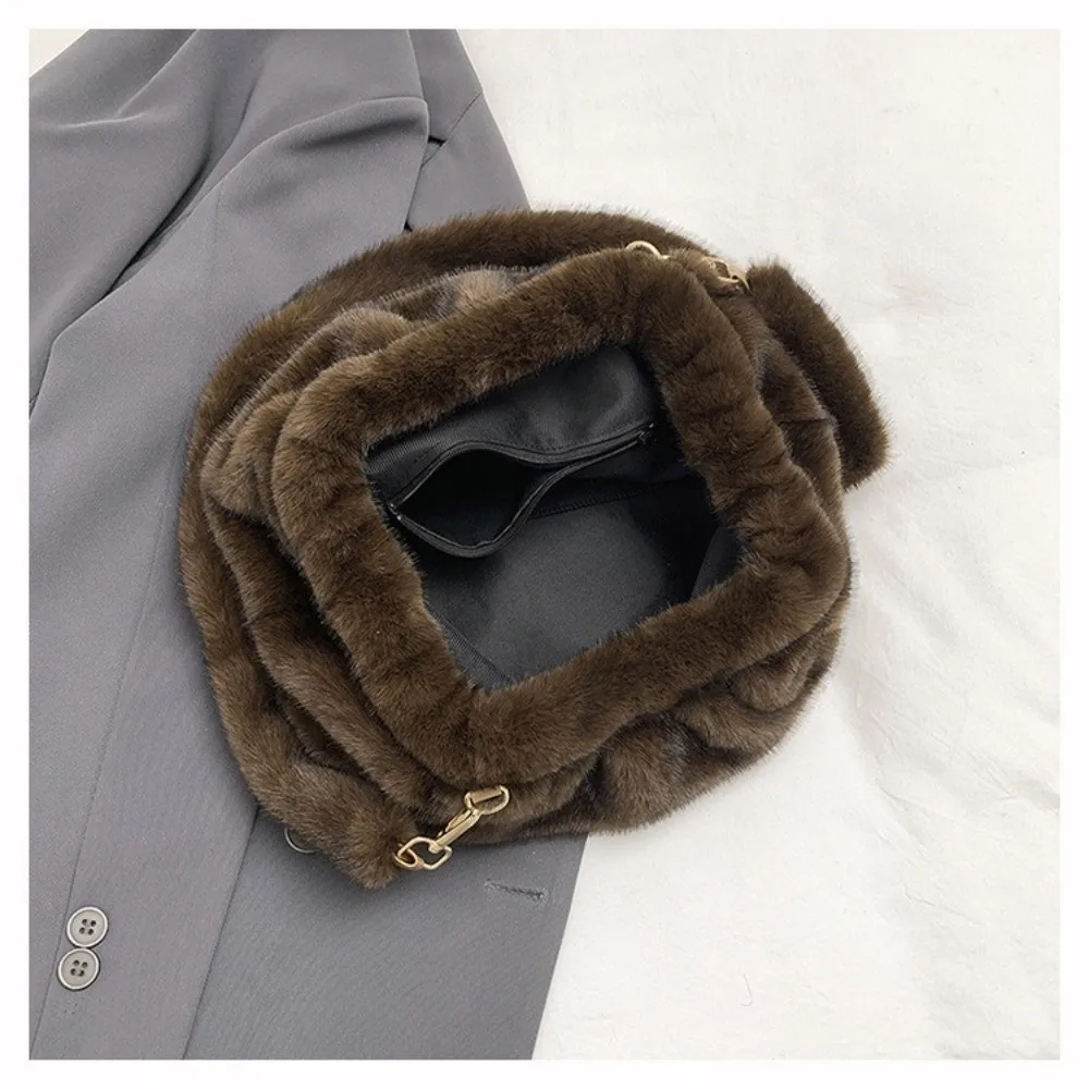 Cute Large Capacity Crossbody Bag Wrinkle Relaxed Texture Mink Fur Ladies Handbags Solid Color Shoulder Bag Female