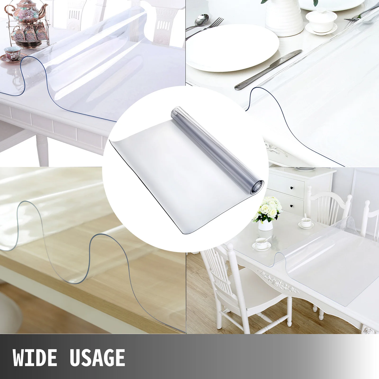 VEVOR PVC Tablecloth Transparent Table Cloth 1.5mm 2mm Waterproof Oilproof Plastic Soft Glass Protector Cover for Dining Table plastic tablecloth