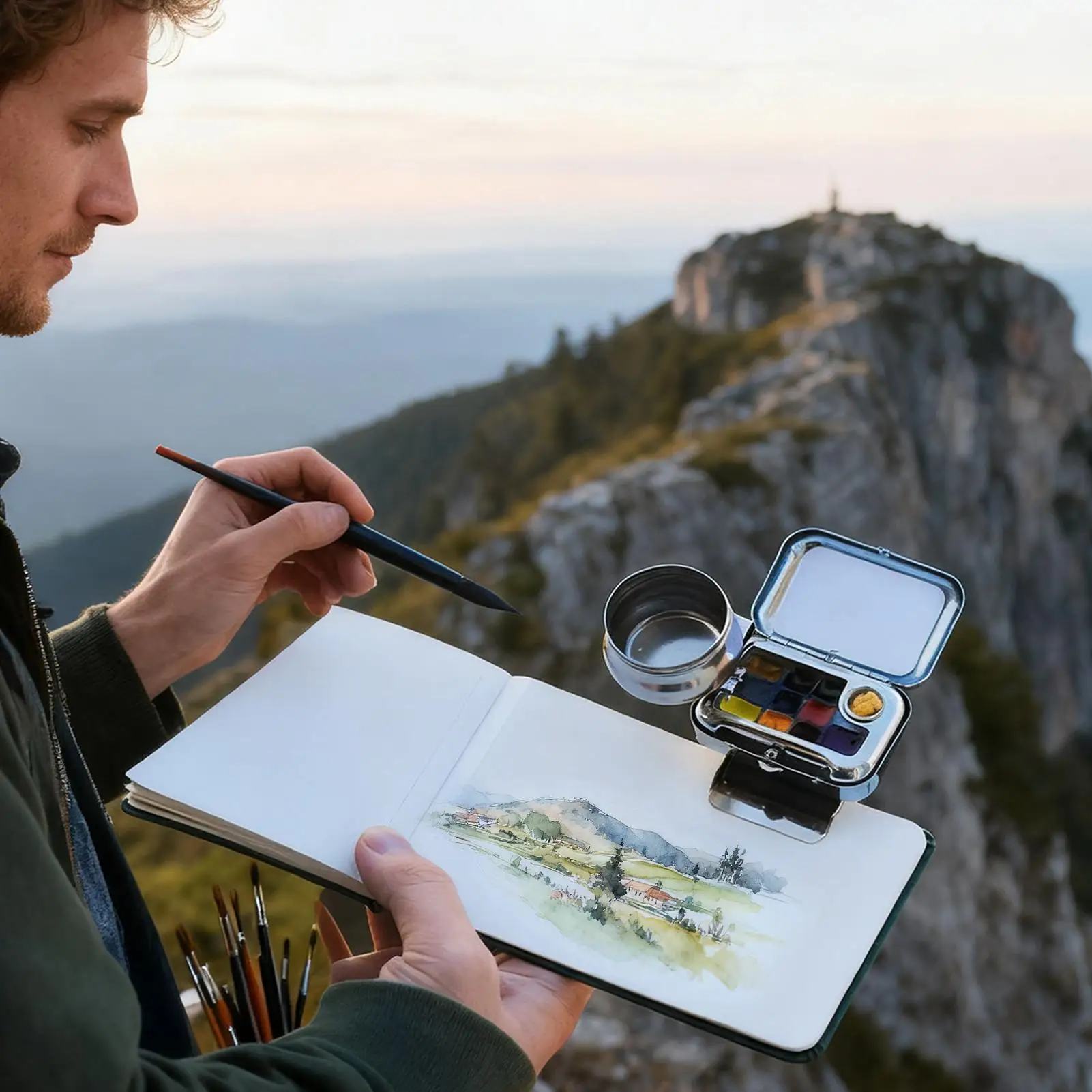 Mini Paint Palette 10-Grid Empty Watercolor Container with Magnetic Clip Small Artist Paint Palette for Travel Classroom Hiking