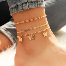 

Layered Chain Butterfly Pendant Anklet Set Hot Selling Metal Anklet Three Pieces