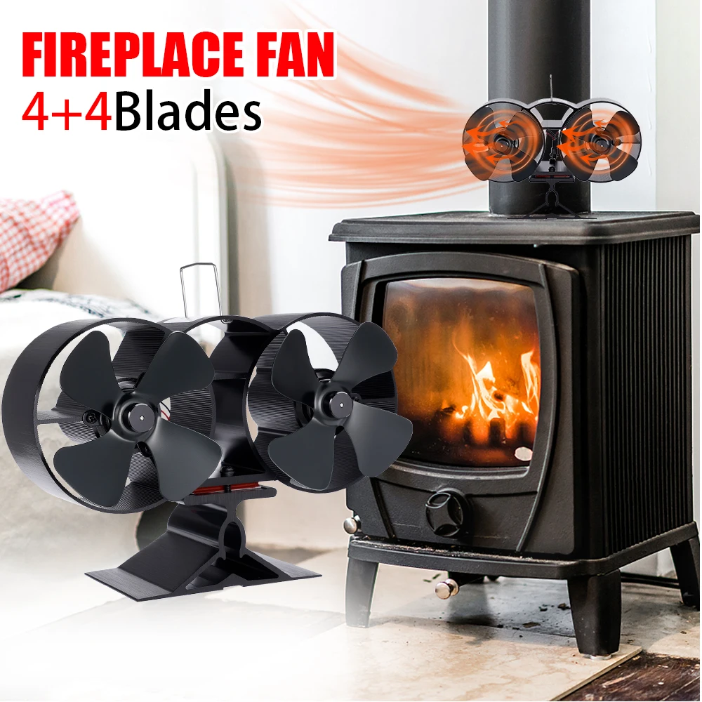 8 Blades Black Fireplace Fan Double Head Heat Powered Stove Fan Log Wood  Burner Eco Friendly Home Efficient Heat Distribution - AliExpress