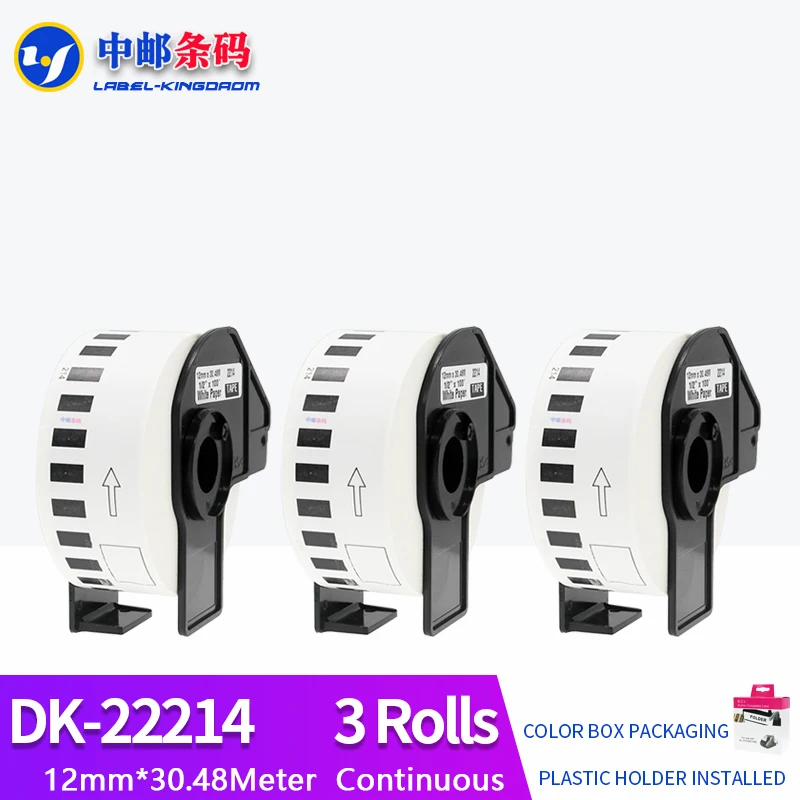 

3 Rolls Generic DK-22214 Label 12mm*30.48M Continuous Compatible for Brother Printer QL-570/700 All Include Plastic Holder