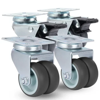 플랫폼 트롤리 가구 바퀴용 브레이크가 있는 캐스터 휠, 헤비 듀티 스위블 소프트 고무 롤러, 2 인치, 4 개