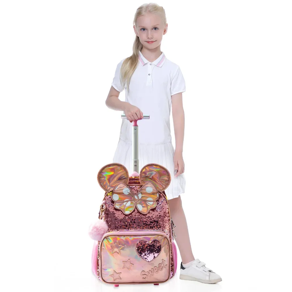 Bikab 3PC School Bags for Girls with Wheeled Bag Sequin Cartoon Cute  16