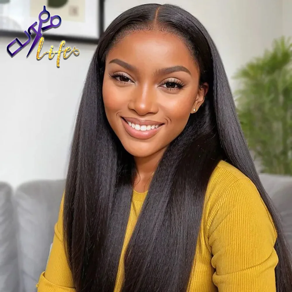 Light Yaki Pre Cut Glueless Wig 4x4 Lace Closure Wig 360 Invisible Strap Lace Human Hair 7x5 Glueless Closure