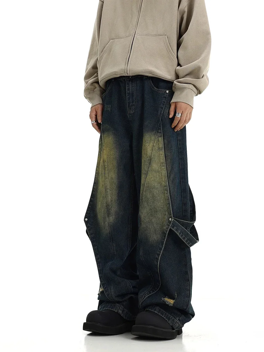 

Джинсы REDDACHiC мужские зеленые мешковатые составного кроя в стиле ретро 90-х годов, разборные брюки с ремнем, повседневные широкие штаны с низкой посадкой, большие размеры, Y2k