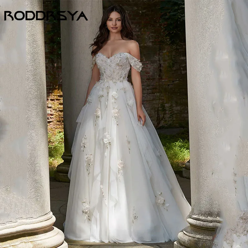 

RODDRSYA Elegant Off-Shoulder Sweetheart Ruffles Tulle Bridal Gown A-Line Flowers Pleat Vestido De Novia Custom Made 2024