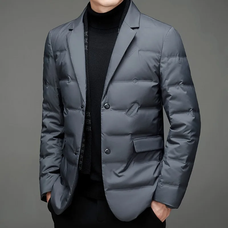Winter New Style  White Duck Down Men\'s High-End Quality Scarf Collar Casual Suit Jacket