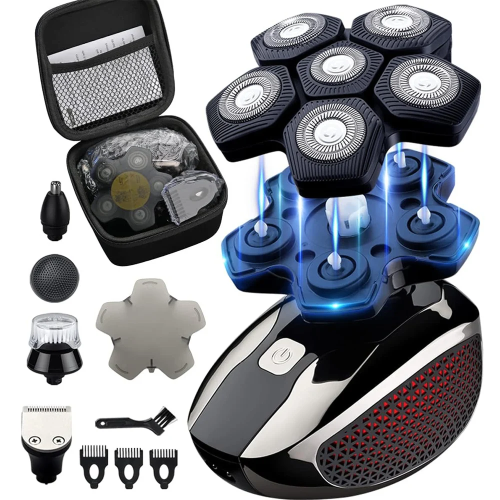 WAHFOX 5 in 1 head shaver electric razor for bald men trimmer nose hair sideburns clipper waterproof wet dry grooming kit hair clipper electric shaver hair trimmer electric razor