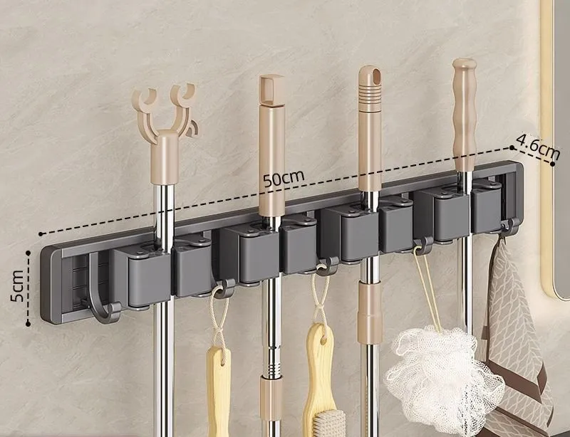 Mopp- und Besenhalter Wandmontierter Stabiler Mopp- und Besenhalter mit 5 Haken Organizer zum Aufhängen von Besen – Detail 4