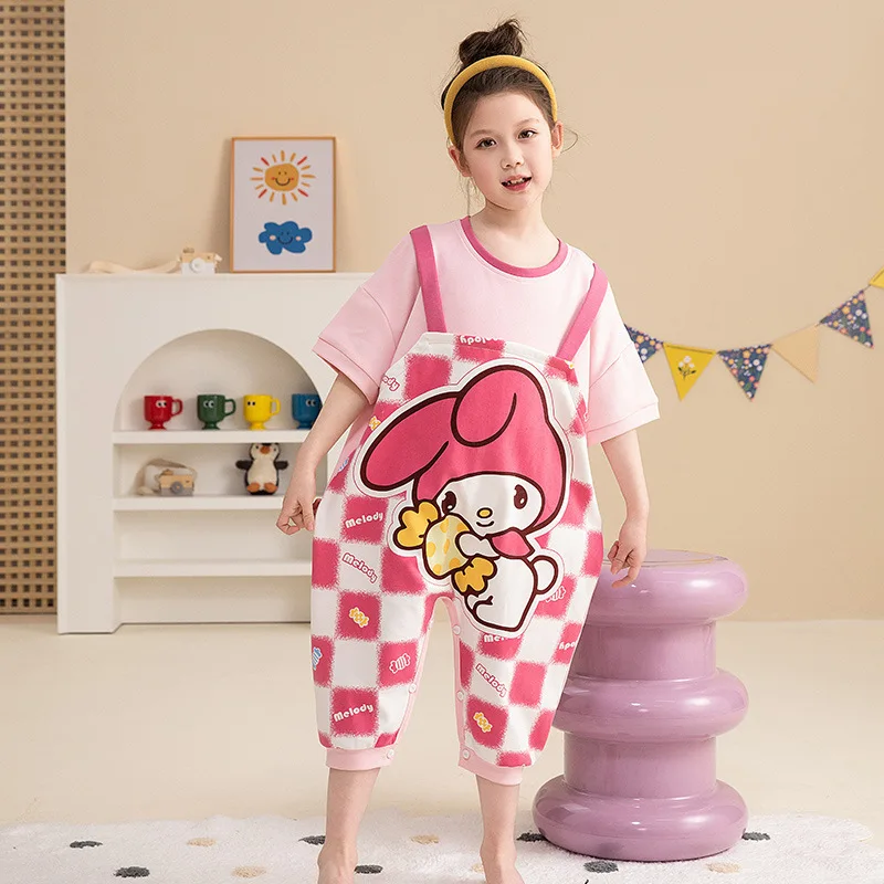

Kawaii My Melodys летний пижамный комплект для девочек, тонкий хлопковый Детский комбинезон с защитой от ударов ногами и любовного живота, Детская Пижама с коротким рукавом