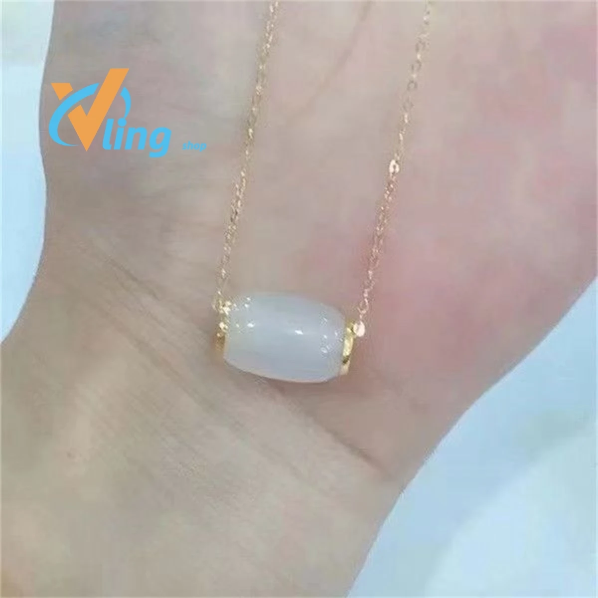 

Transfer Bead Chalcedony Inlaid With Gold Lutong Pendant Women's Necklace FashionJade Clavicle Chain Wholesale Simple Versatile