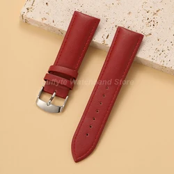 Elegant Leather Watch Band with Stainless Steel Buckle - Brown/Black - 20mm (Red)