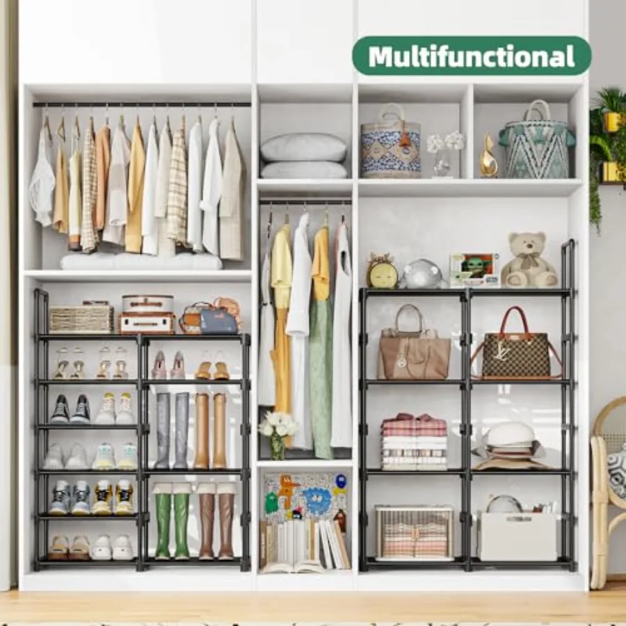 8Tier Shoe Rack Large Capacity 64 Pairs Tall Shoe Shelf Sturdy Metal Shoe Organizer for Entryway Closet Bedroom Black