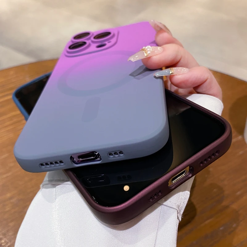 For Magsafe Matte Gradient Camera Lens Protector Case For iPhone 14 Pro Max 13 12 11 Pro Max Wireless Charger Magnetic Cover_voghion.com