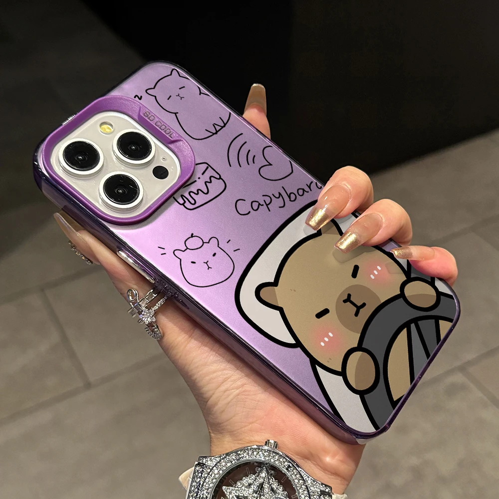 Charming Capybara Cartoon Phone Case - Silver Hard Cover