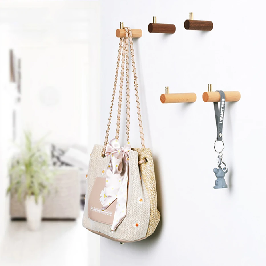 

MFYS 3 PCS Beech/Black Walnut Wall Mounted Clothes Hooks Modern Bathrom Hardware Wood Robe Hook Coat Hats Keys Racks Hangers