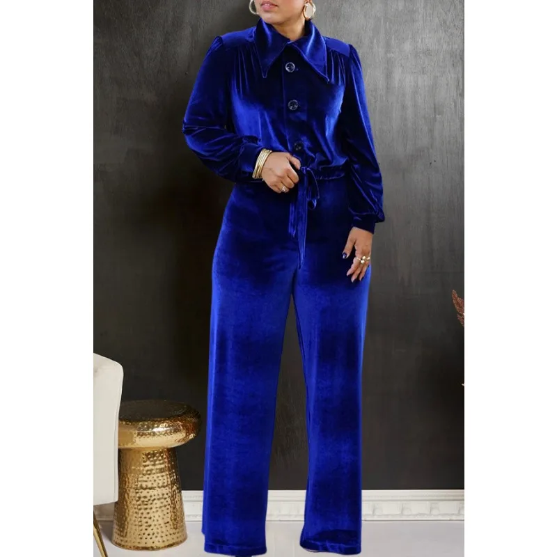 2024 New Solid Color Comfortable Thickened Velvet Tie Button Women's Pants Set