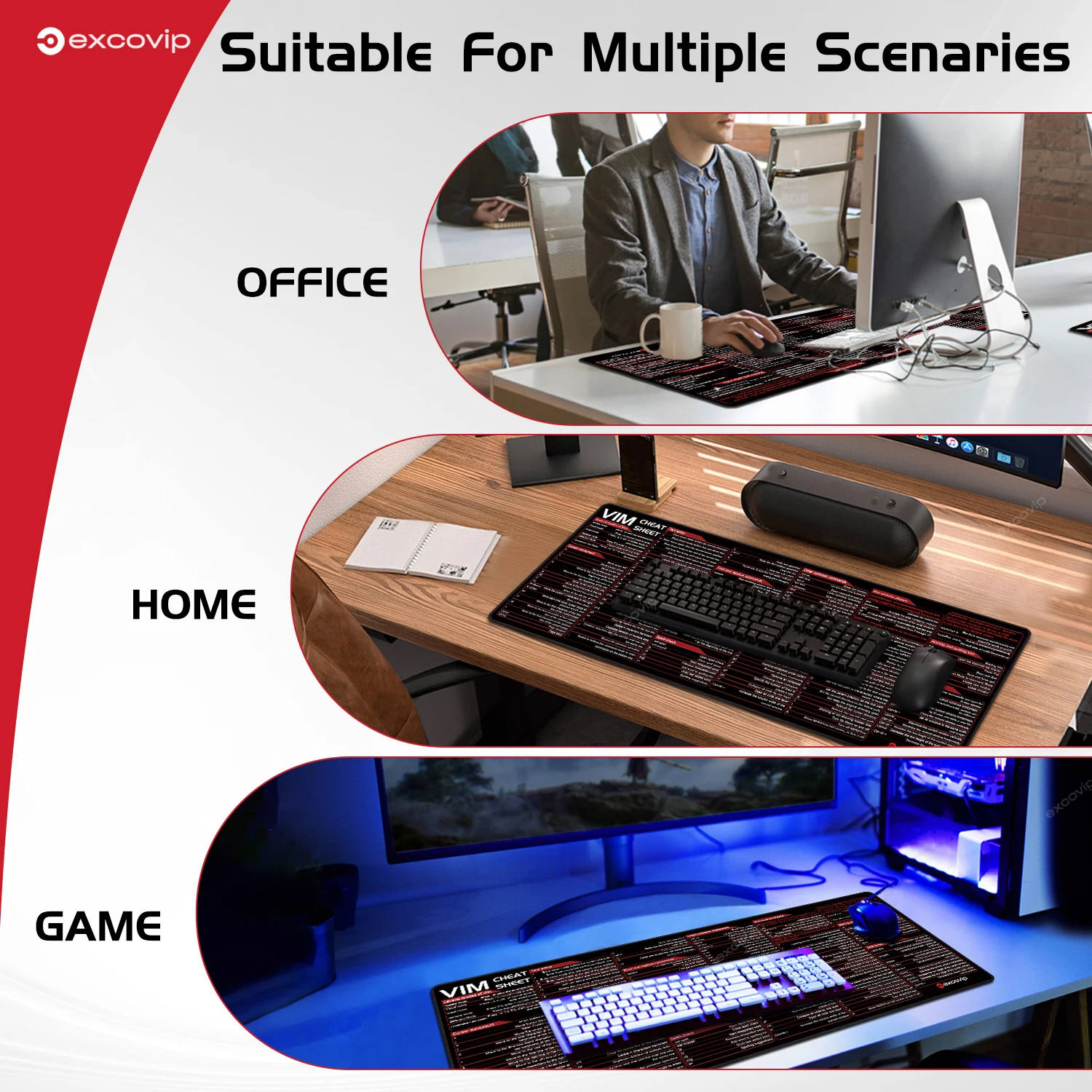 EXCO Vim Mouse Pad Large Linux Text Editor Cheat Sheet Shortcut