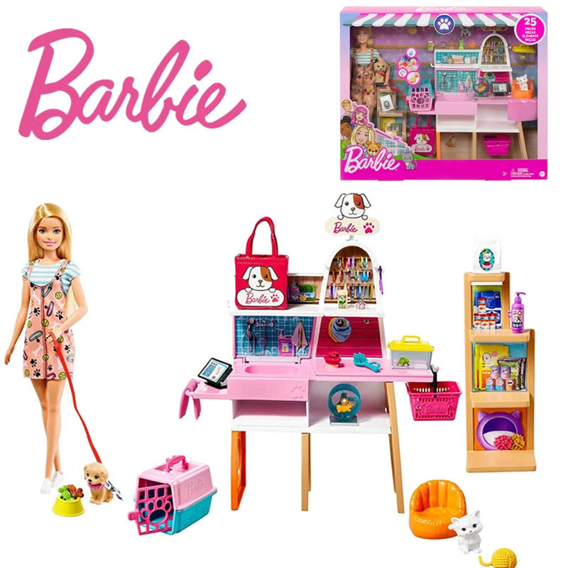 

11.5 Inches Barbie Doll Blonde and Pet Boutique Playset with 4 Pets Color-Change Grooming Feature and Accessories Great Gift