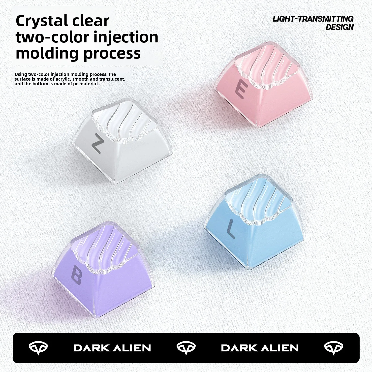 Crystal Jelly Mechanical Keyboard Keycaps Side-printed, Top-Printed, Double-Layer Flow Pattern Keycaps OEM Profile Top 136 Keys
