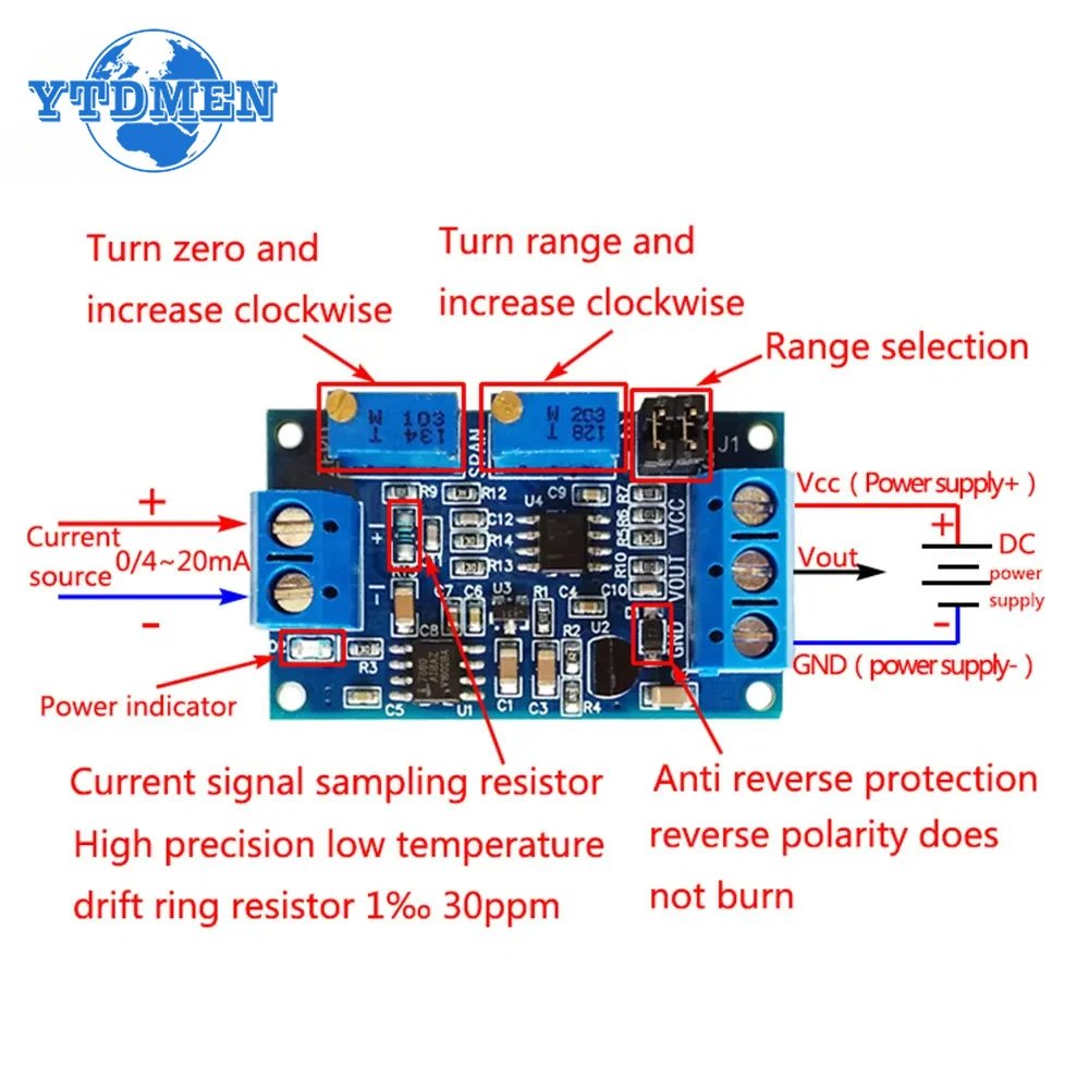 0 To 20mA/40mA To 0-3.3V 0-5V 0-10V Current To Voltage Converter Signal Conversion Module 0-20mA 4-20mA Voltage Transmitter