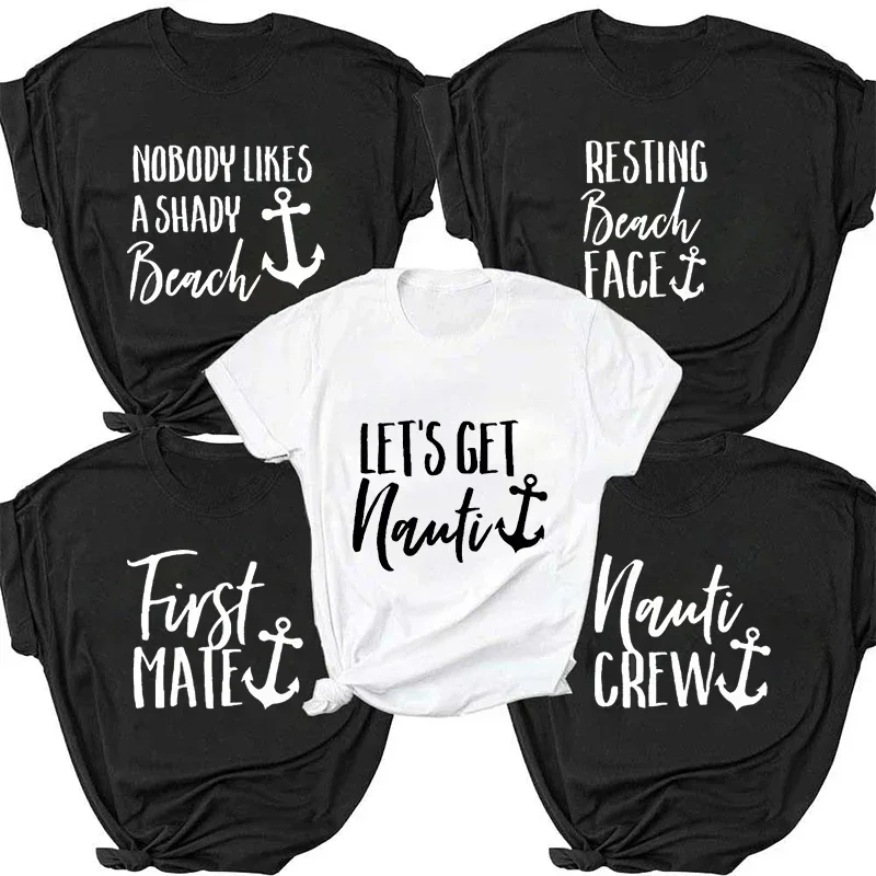 

Let's Get Nautical Travel Party T-shirt Best Friends Beach Trip Tees Shirts Nautical Cruise Crew Travel Graphic Tshirt Tops