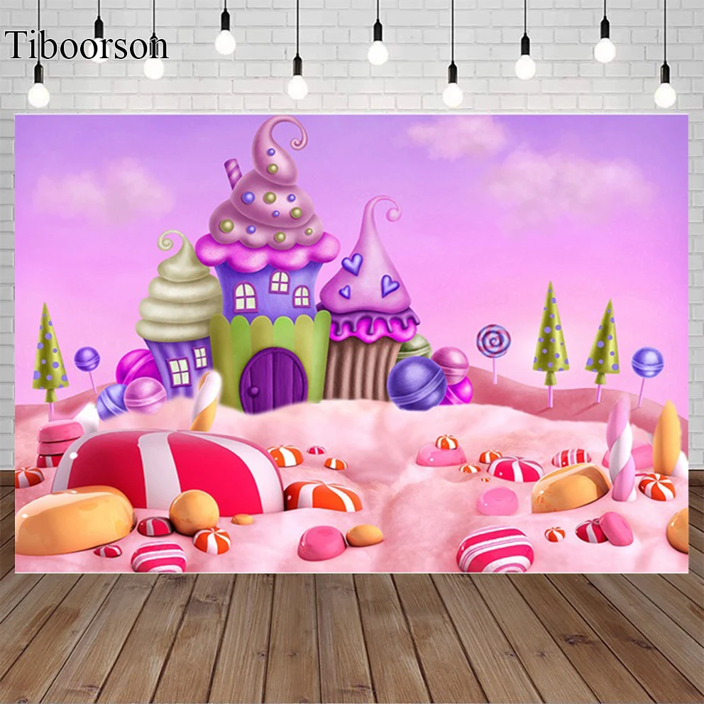 

Candy Theme Birthday Background Photography Fairy Tale Candyland Baby Child Birthday Party Backdrops Decoration Banner Photocall