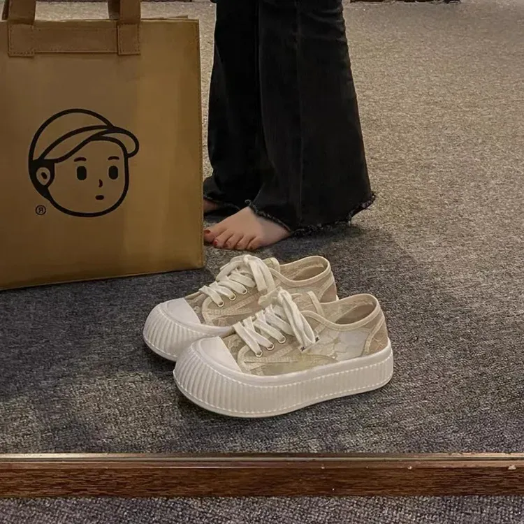 Breathable Mesh Women's Low-Top Canvas Shoes Summer New Style Korean Versatile Hollow out Design Sports Sneakers