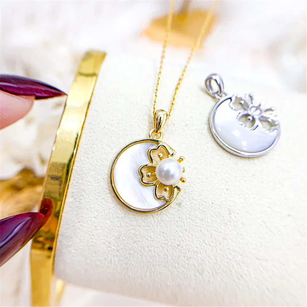 

DIY Pearl Small Accessories S925 Sterling Silver Pendant Empty Holder Fashion Silver Necklace Pendant with 5-6mm Beads
