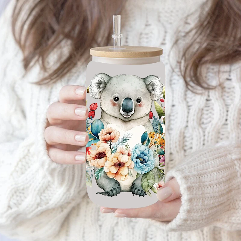 UV DTF Owl, koala Transfer Happy Juice Printed Sticker For The 16oz Libbey Glasses Wraps Bottles D14181