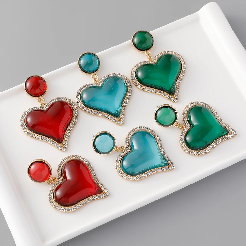 

Luxury Heart-shaped Crystal Earrings Vintage Jewelry for Women