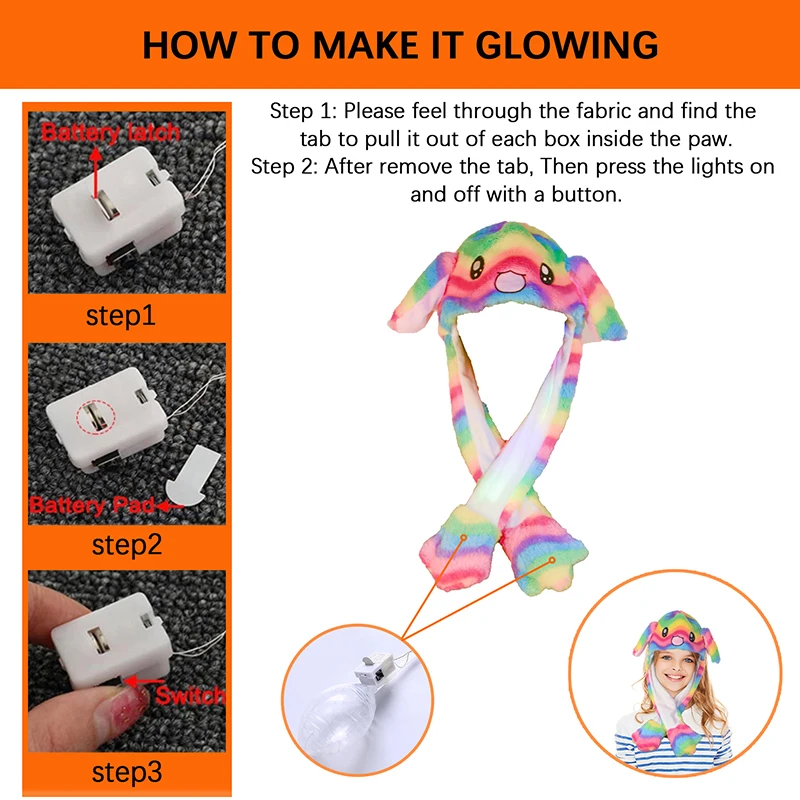 Snowman LED Light Ear Moving Hat for Christmas Cute Plush Hat with Glowing Luminous Cosplay Jumping up Moving Ears Cap for Kids plush hat toys