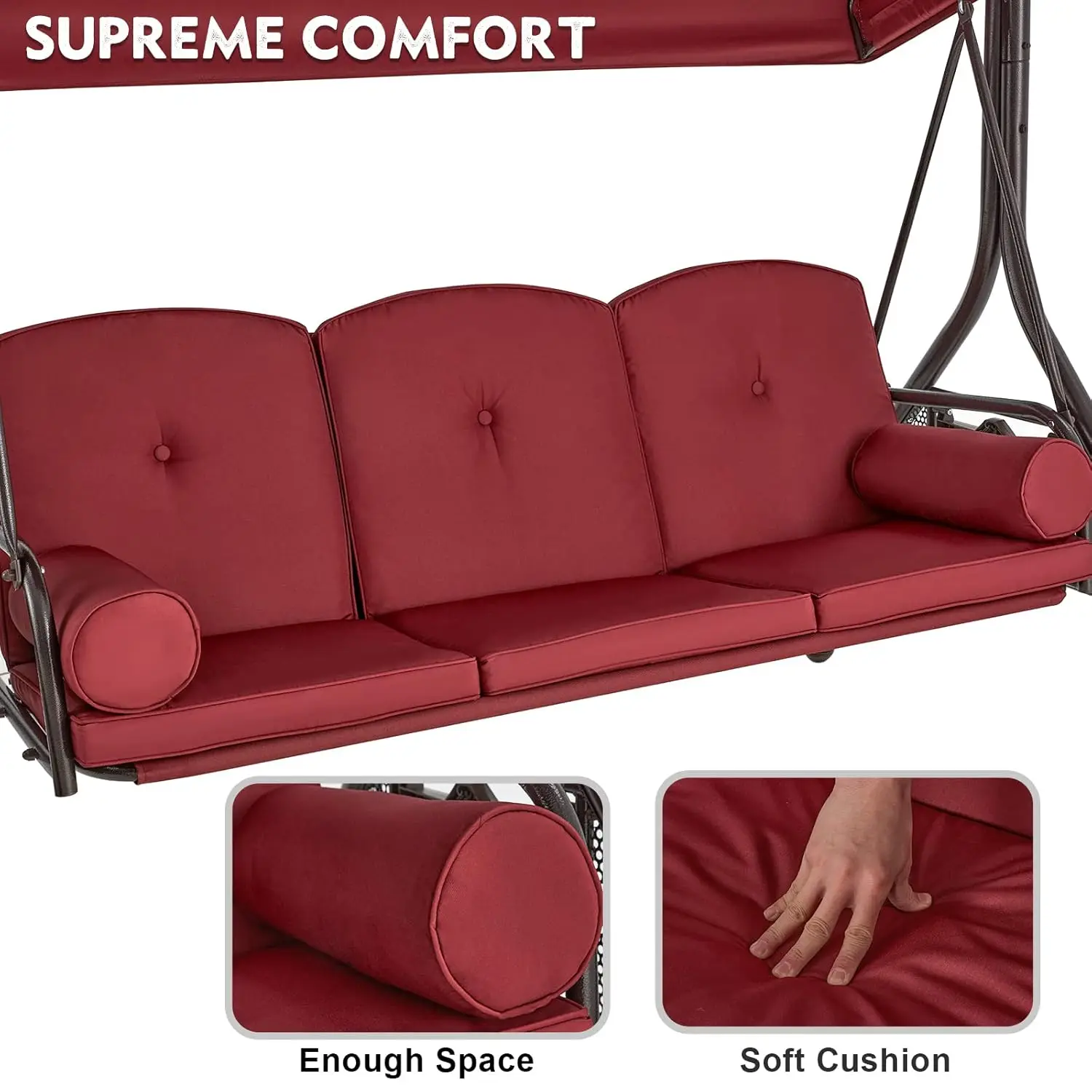 3-Seat Convertible Porch Swing Bed 6