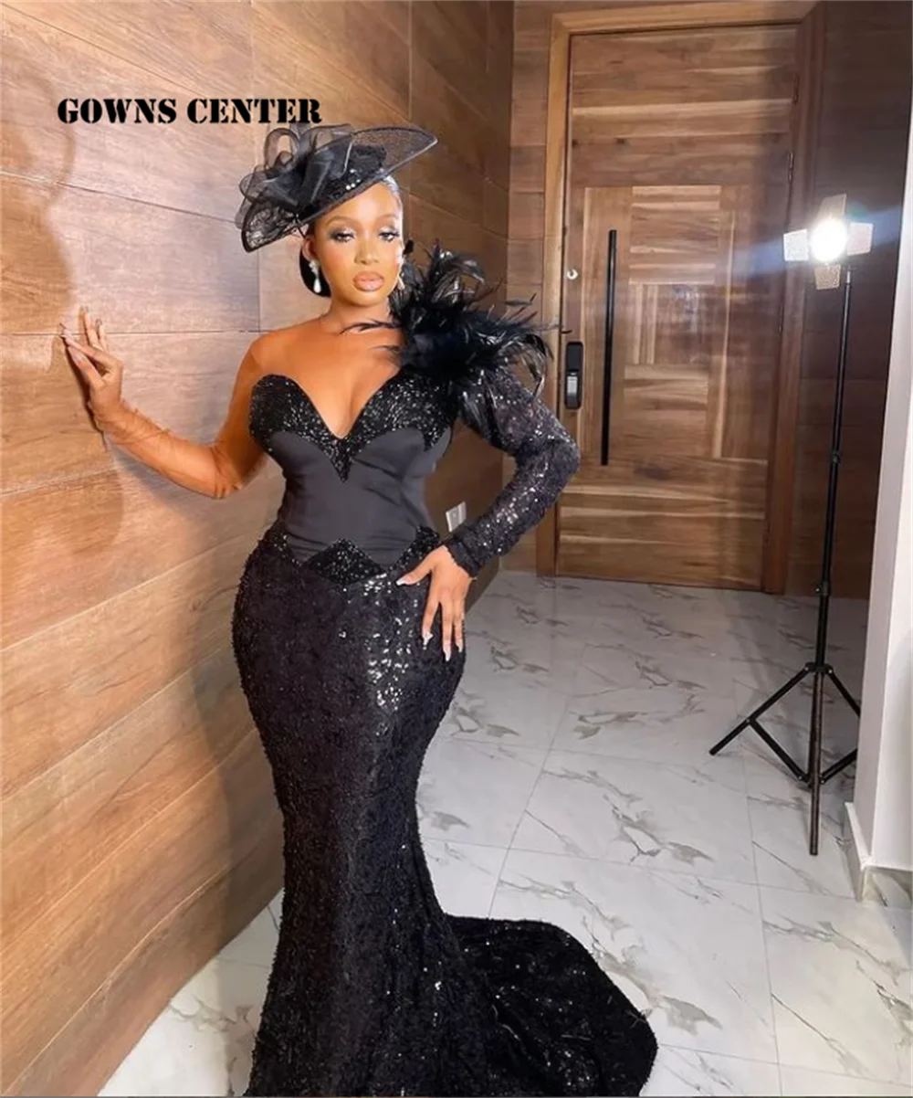 AsoEbiBlackSequinEveningDressesLongLuxury2023AfricanMermaid