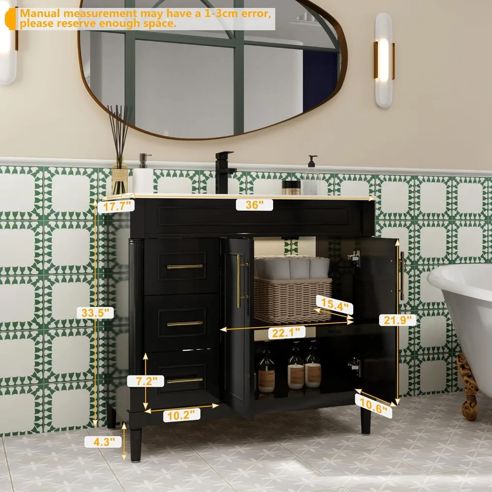 36" Bathroom Vanity with Sink Combo,Painted Bathroom Storage Cabinet with Cylindrical Feet, Mirror is NOT Included, Black 2