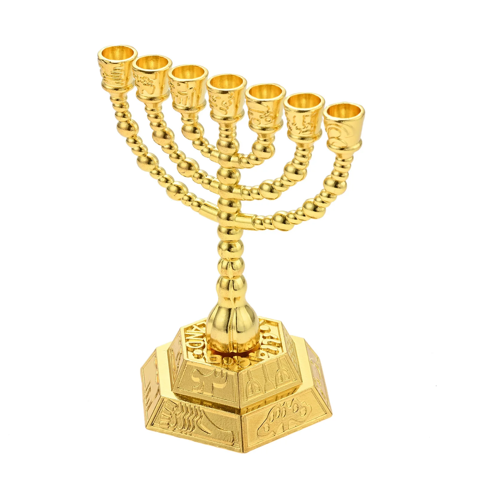 Small 7-Branch Candle Holder 113mm/4.13In Metal Golden Candles Cups Decor Shabbat Tabernacle Centerpiece Display Jewish Religion,candle holders