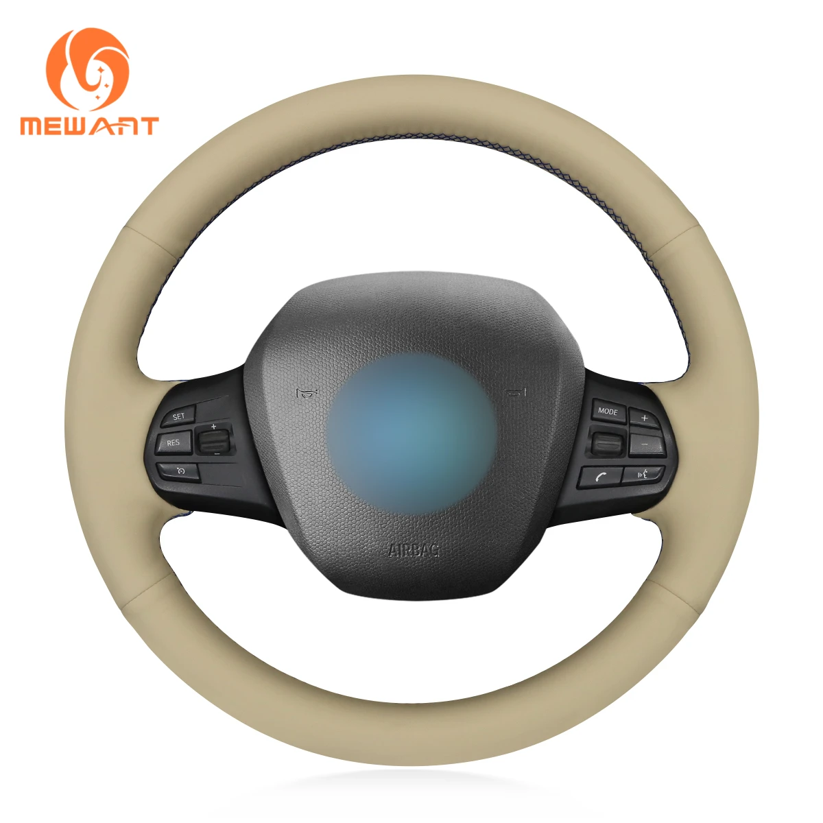 MEWANT Beige Artificial Leather Car Steering Wheel Cover for BMW i3 2013-2022