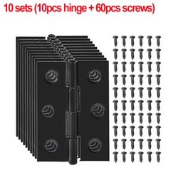 Sleek Black Stainless Steel Hinges with Mounting Plate and Screws for Cabinets and Furniture (10 sets)