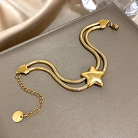 Greatera-Collier perlé étoile à cinq branches pour femme, bijoux jonc en acier inoxydable, salle double cheminée, design personnalisé 3